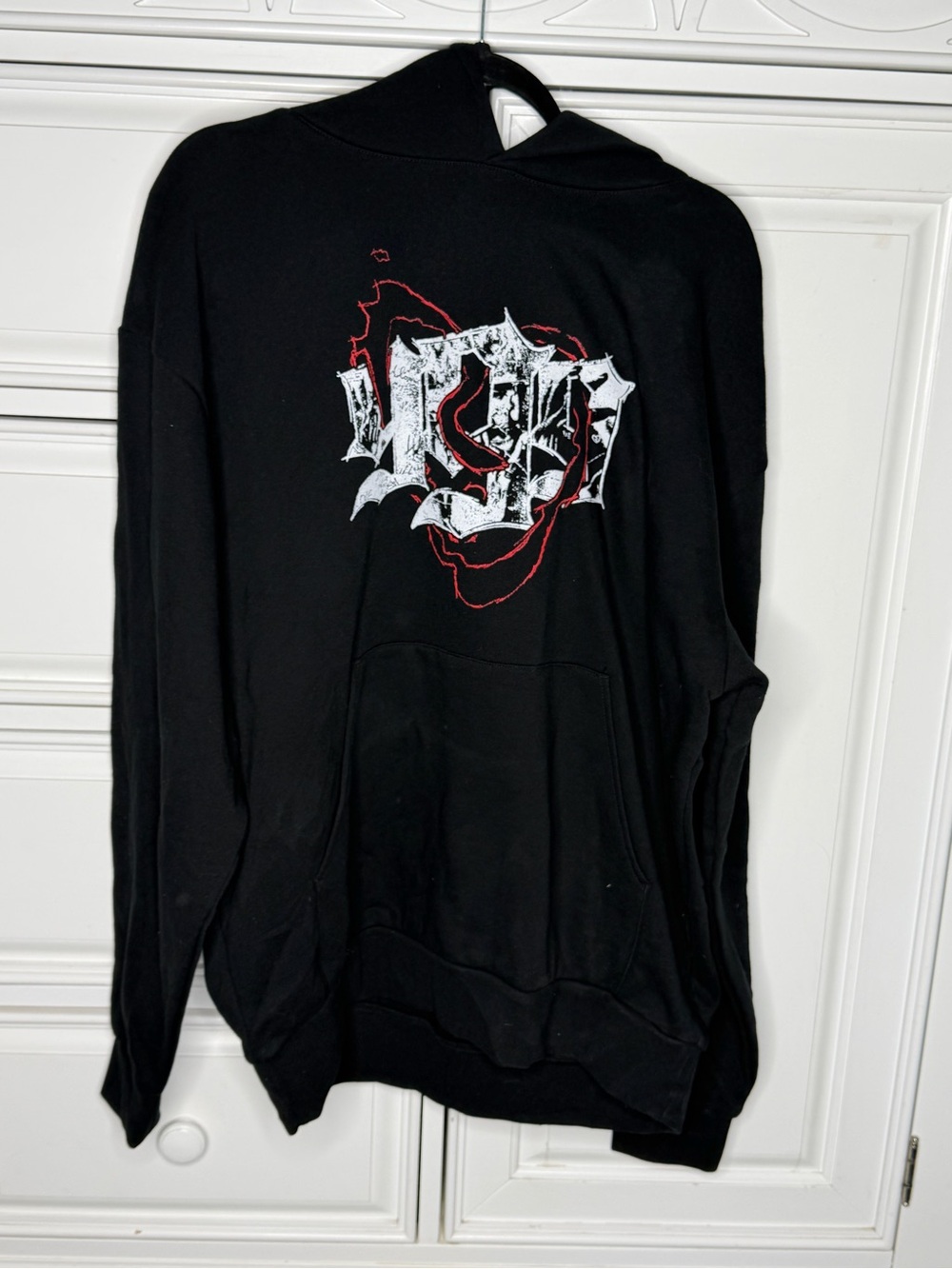 Men's Black Crewneck Sweatshirt with White & Red Graphic